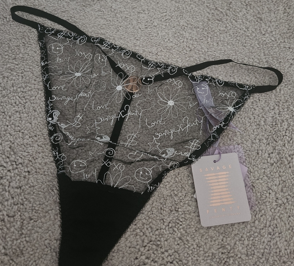 NWT Savage X Fenty Dear Diary Embroidered String Thong 3x | New With TAGS